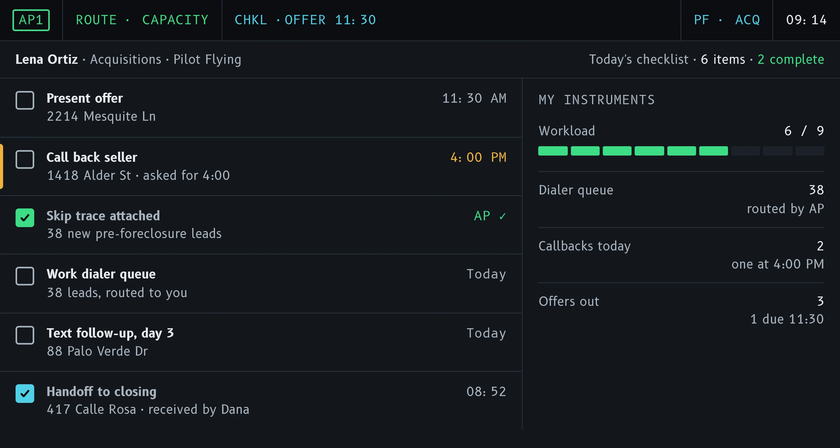 RSFRB: an acquisitions rep's checklist for today (demo data)